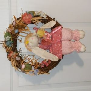 Vintage Grapevine Easter Wreath with Bunny, Eggs and Flowers. Sz 13" round